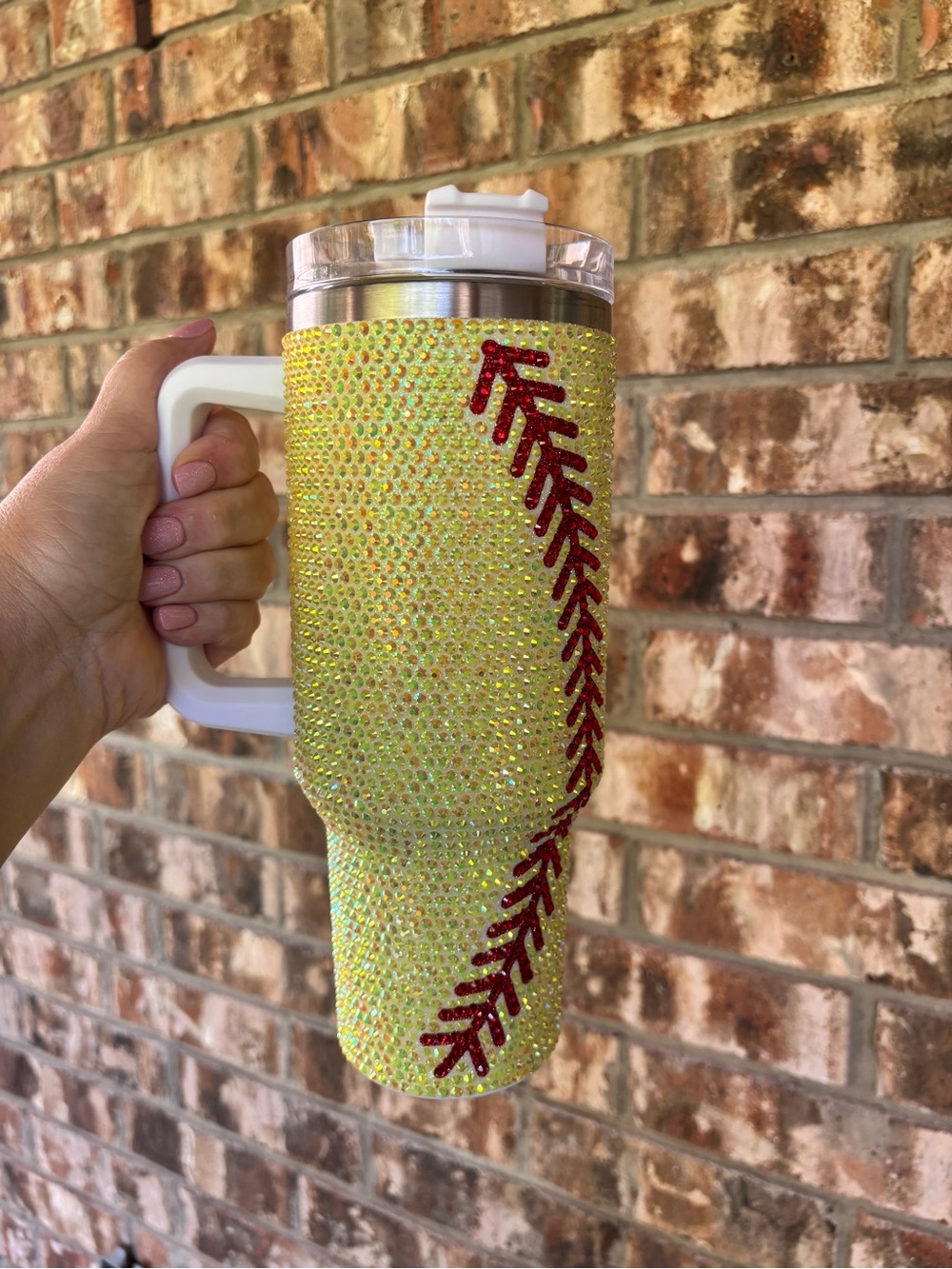 Rhinestone Softball Tumbler with Handle